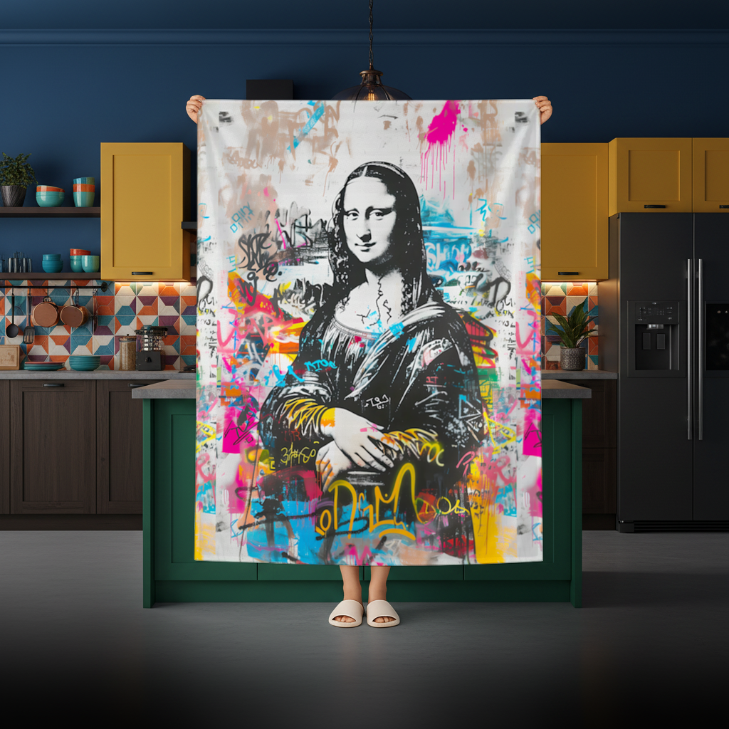 Graffiti Tarzı Modern Mona Lisa İllüstrasyonu Masa Örtüsü