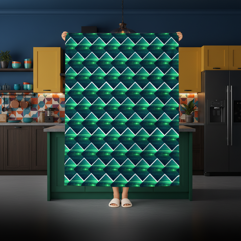 Green bright strips on black background. Rectangular Tablecloth