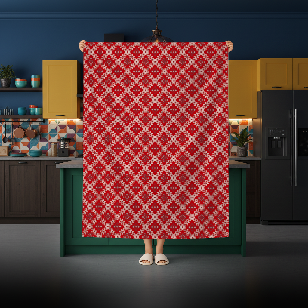 Red Ethnic Embroidery Pattern Rectangular Tablecloth