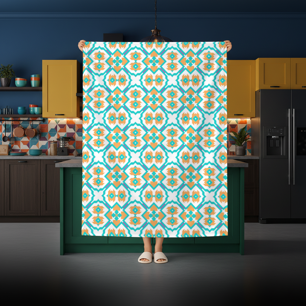 Orange and Turquoise Geometric Pattern Rectangular Tablecloth