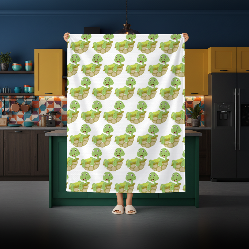 Happy Smiling Green Turtle in Shell Rectangular Tablecloth