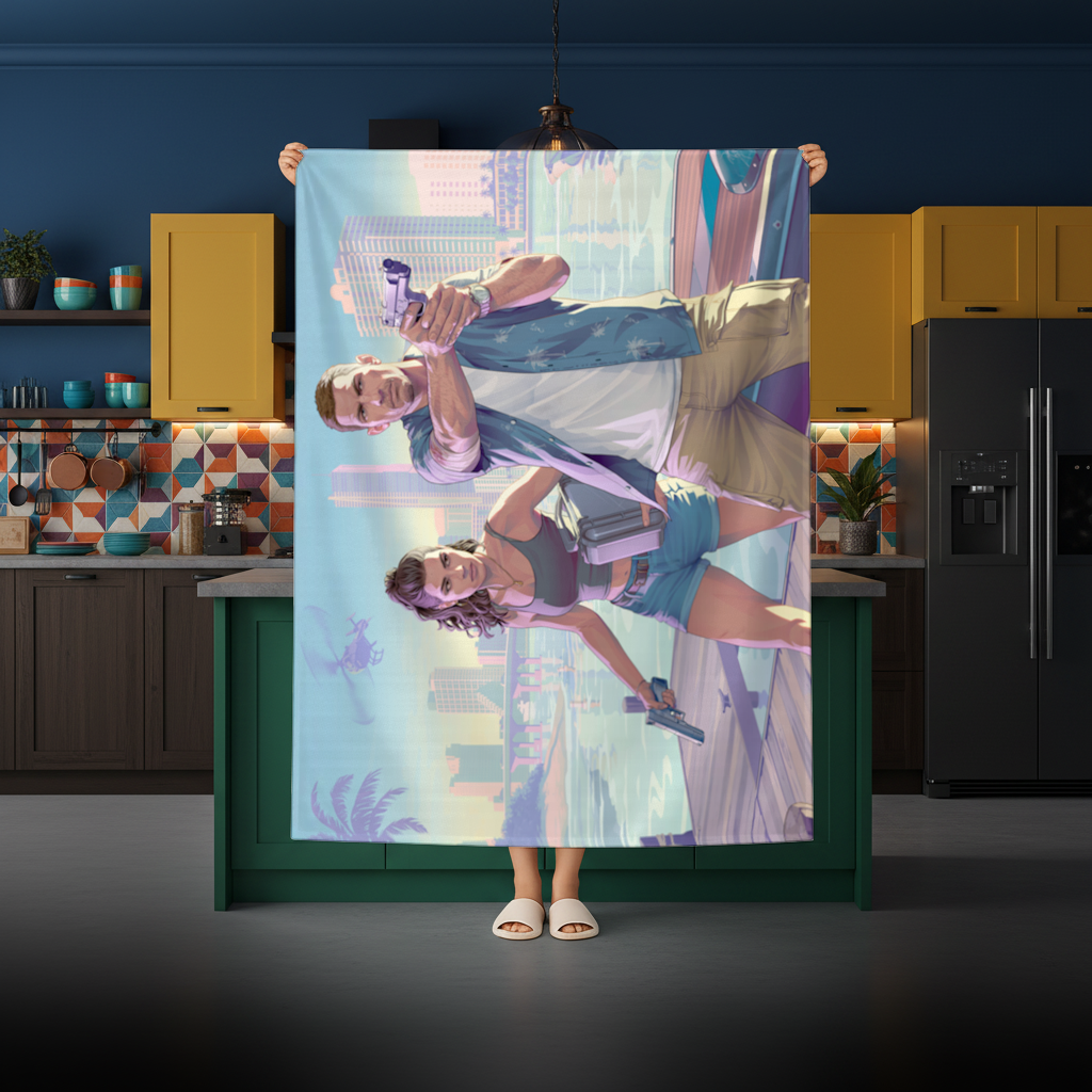 Vice City Showdown  Tropical Heist Duo Rectangular Tablecloth
