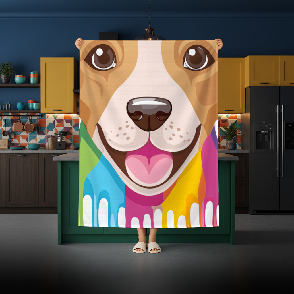 Happy Dog with Colorful Paint Drips Rectangular Tablecloth