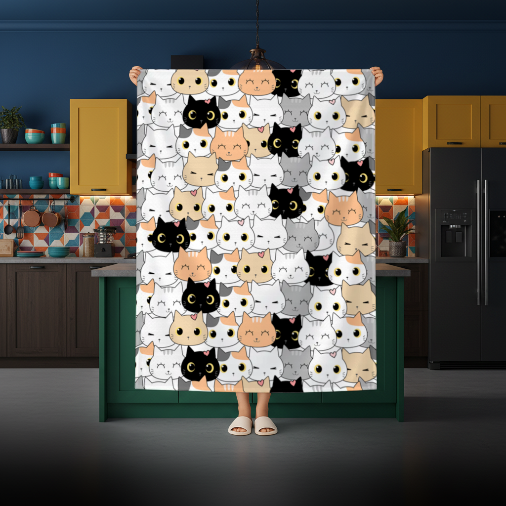 Colorful Cute Cat Faces Seamless Pattern Rectangular Tablecloth