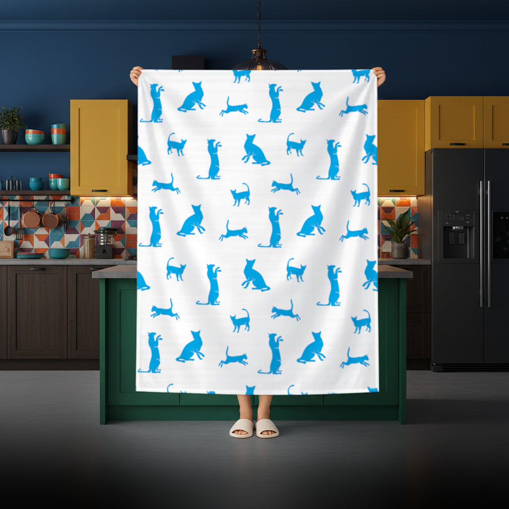Blue Cat Silhouettes Seamless Pattern Rectangular Tablecloth
