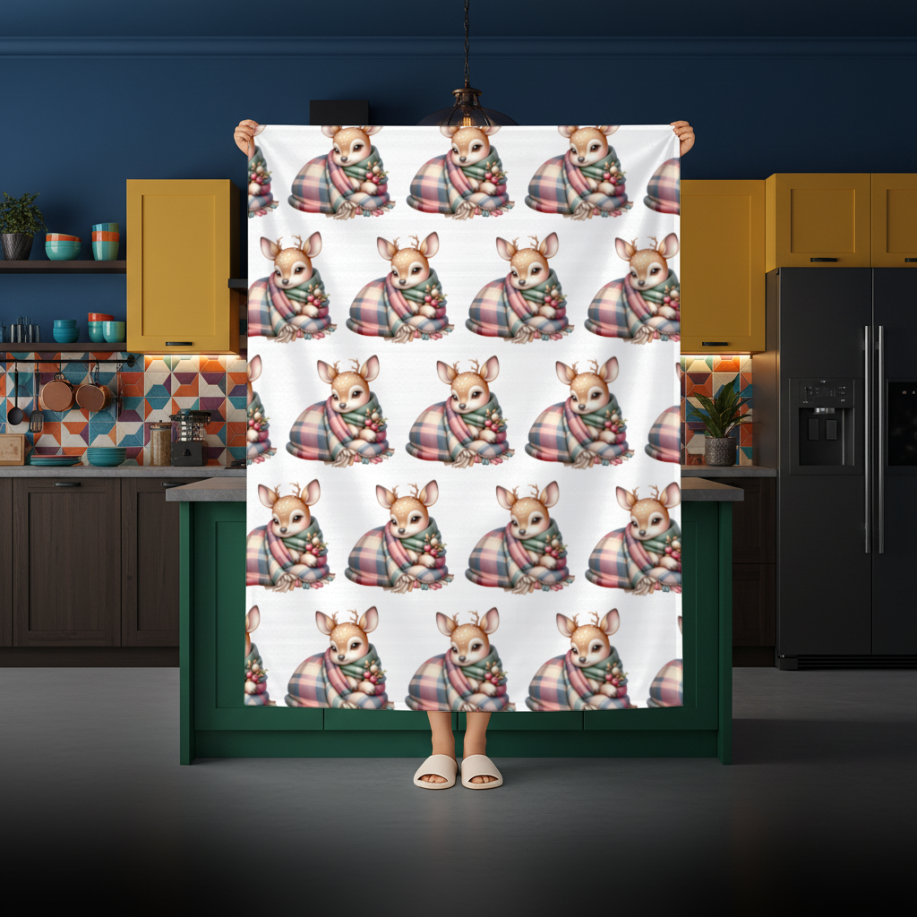 Kawaii Baby Deer with Plaid Scarf Rectangular Tablecloth