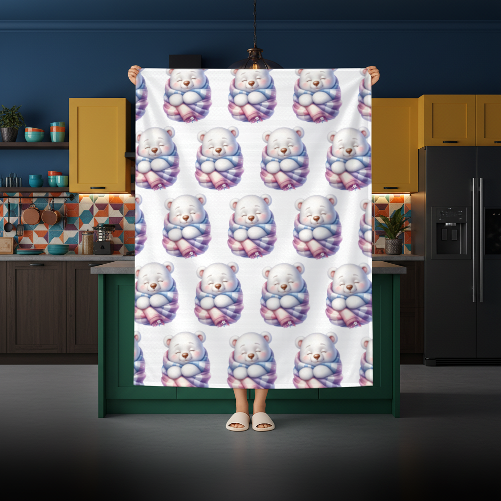 Cozy Sleepy Polar Bear Cub Rectangular Tablecloth