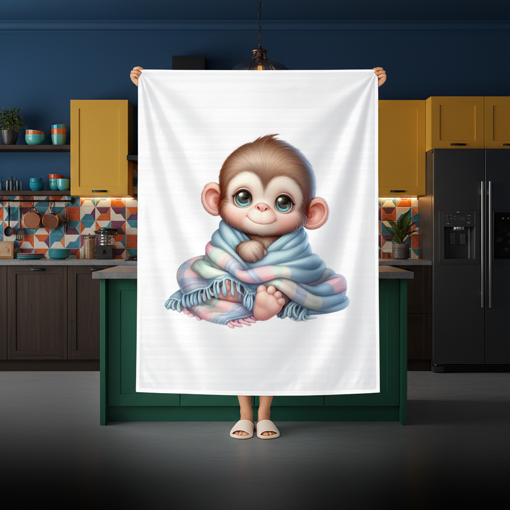Cute Baby Monkey Wrapped in Blanket Rectangular Tablecloth