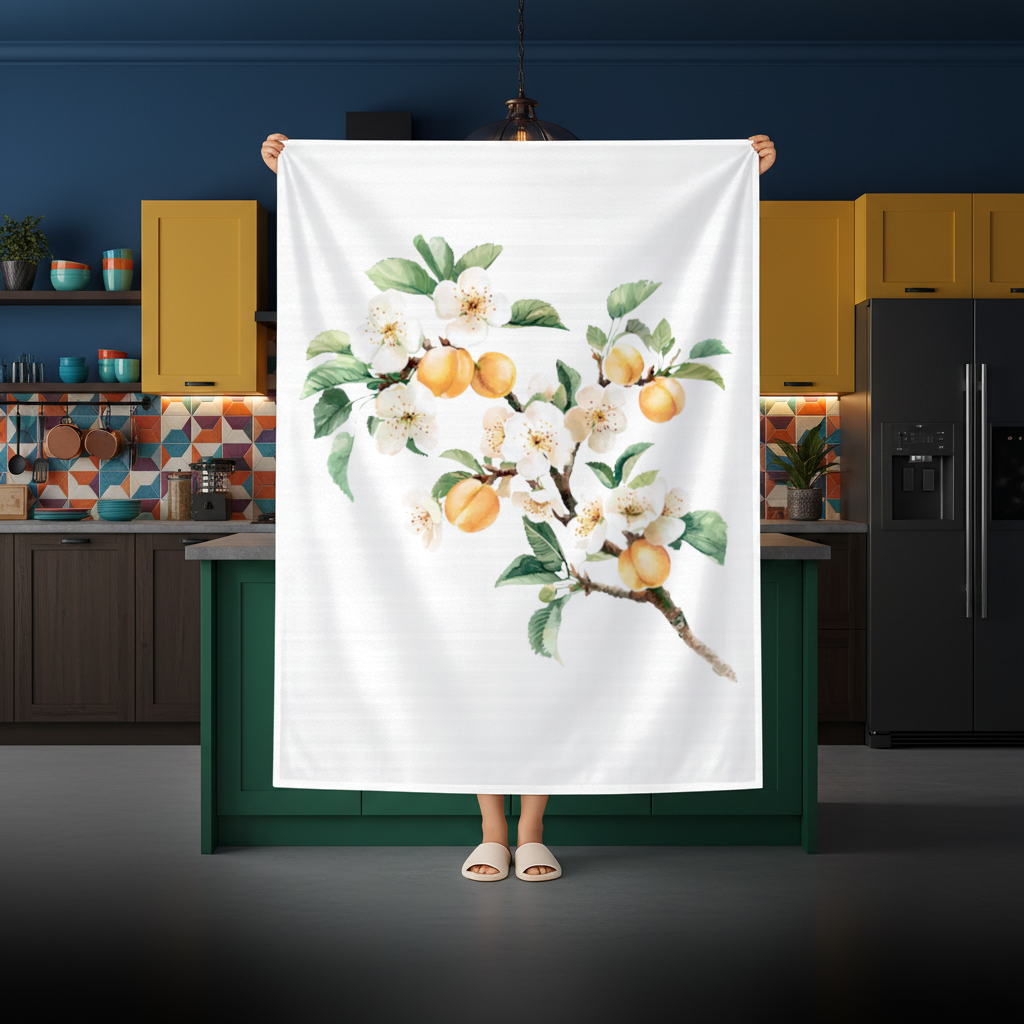 Watercolor Apricot Blossom Branch Rectangular Tablecloth