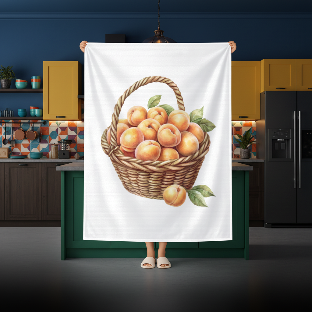 Fresh Peaches in Wicker Basket Rectangular Tablecloth