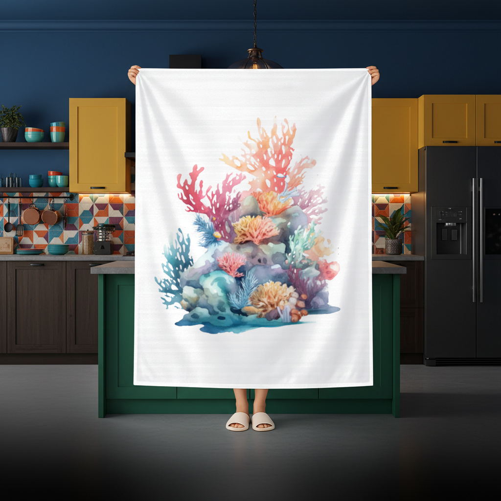 Vibrant Watercolor Coral Reef Scene Rectangular Tablecloth