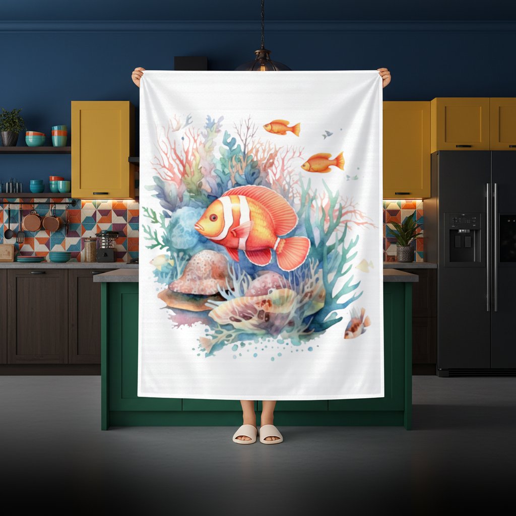 Watercolor Clownfish and Tropical Coral Reef Rectangular Tablecloth