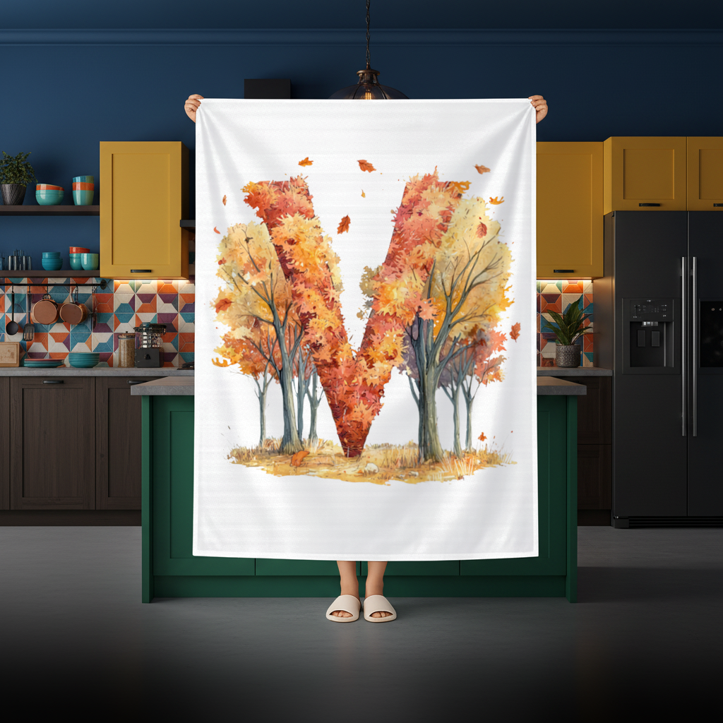 Orange Autumn Forest Letter M Rectangular Tablecloth