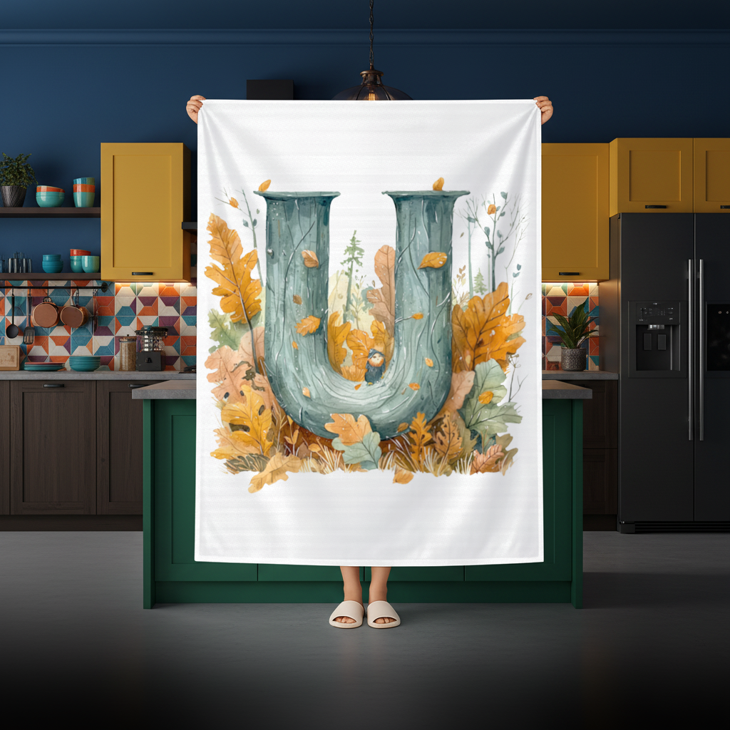 Autumn Woodland Initial Letter U Rectangular Tablecloth