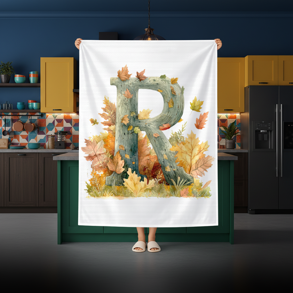 Autumn Letter R with Fall Leaves Rectangular Tablecloth