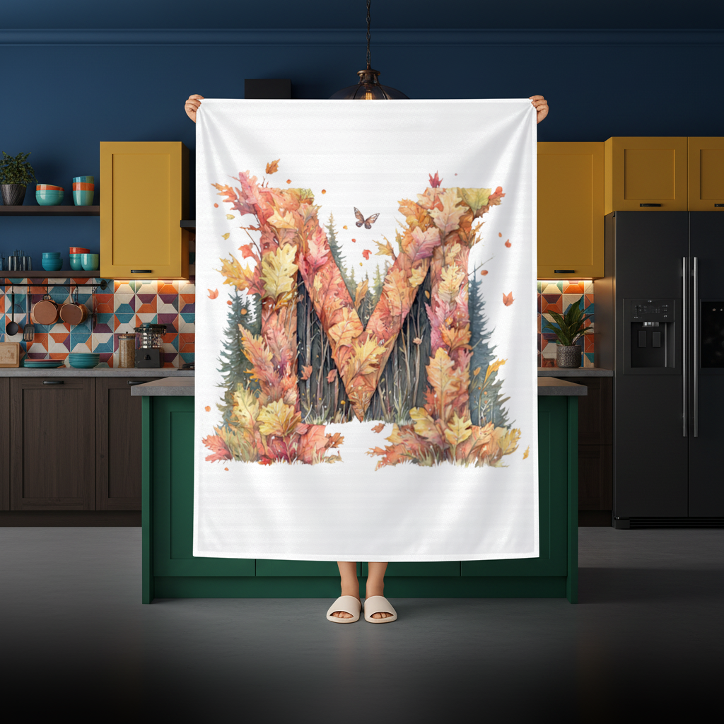 Autumn Letter M With Fall Leaves Rectangular Tablecloth