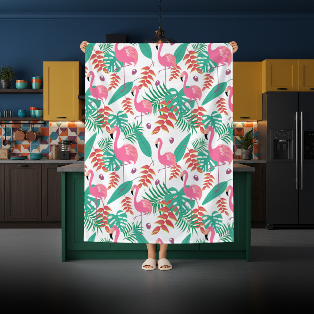 Pembe Flamingo Tropikal Yapraklar Masa Örtüsü