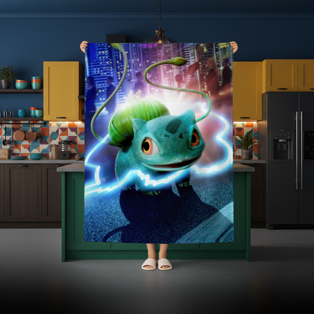 Gece Şehrinde Parlayan Neon Canavar Masa Örtüsü