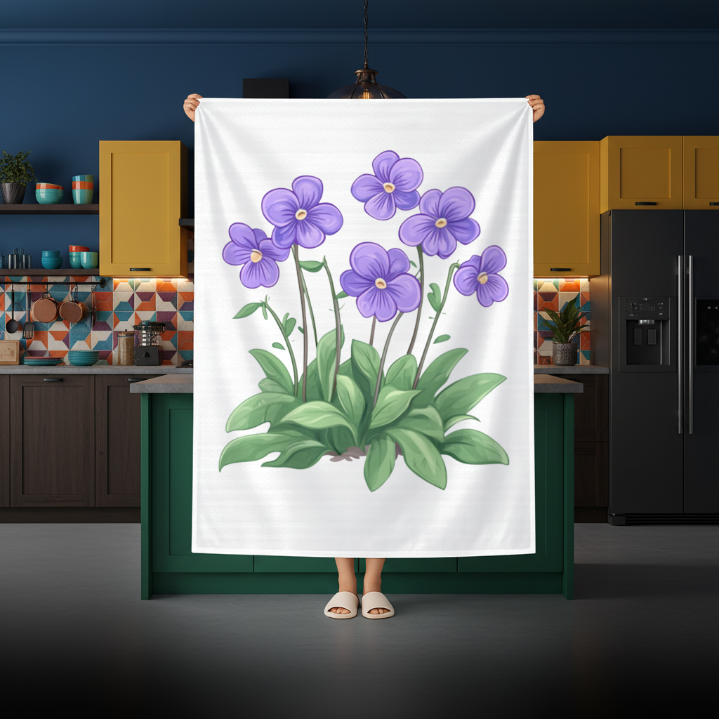 Kır Çiçekleri Mor Menekşeler Masa Örtüsü