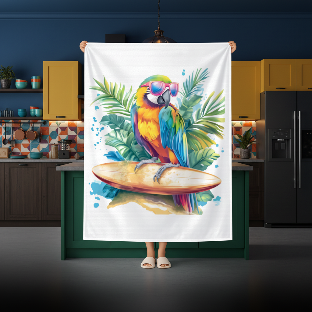 Surfing Parrot with Pink Sunglasses 