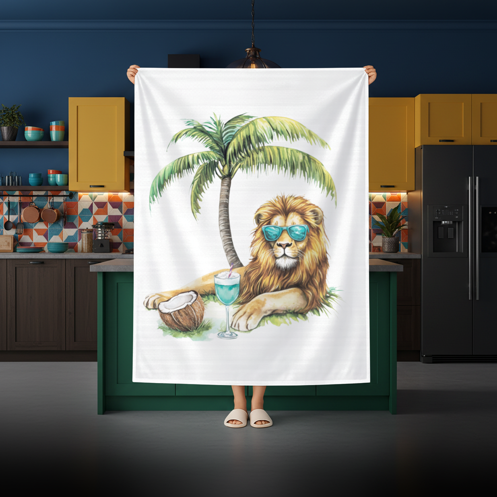 Yaz Tatili Yapan Gözlüklü Aslan Masa Örtüsü