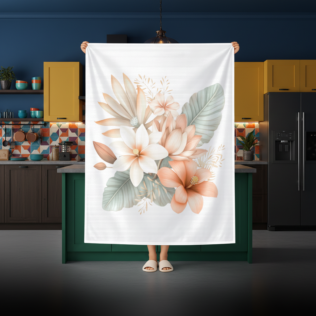 Şeftali Tonlu Tropikal Çiçek Buketi Masa Örtüsü