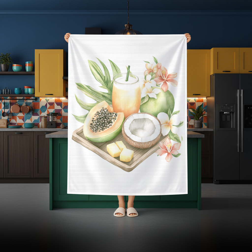 Tropikal Papaya ve Hindistan Cevizi Masa Örtüsü