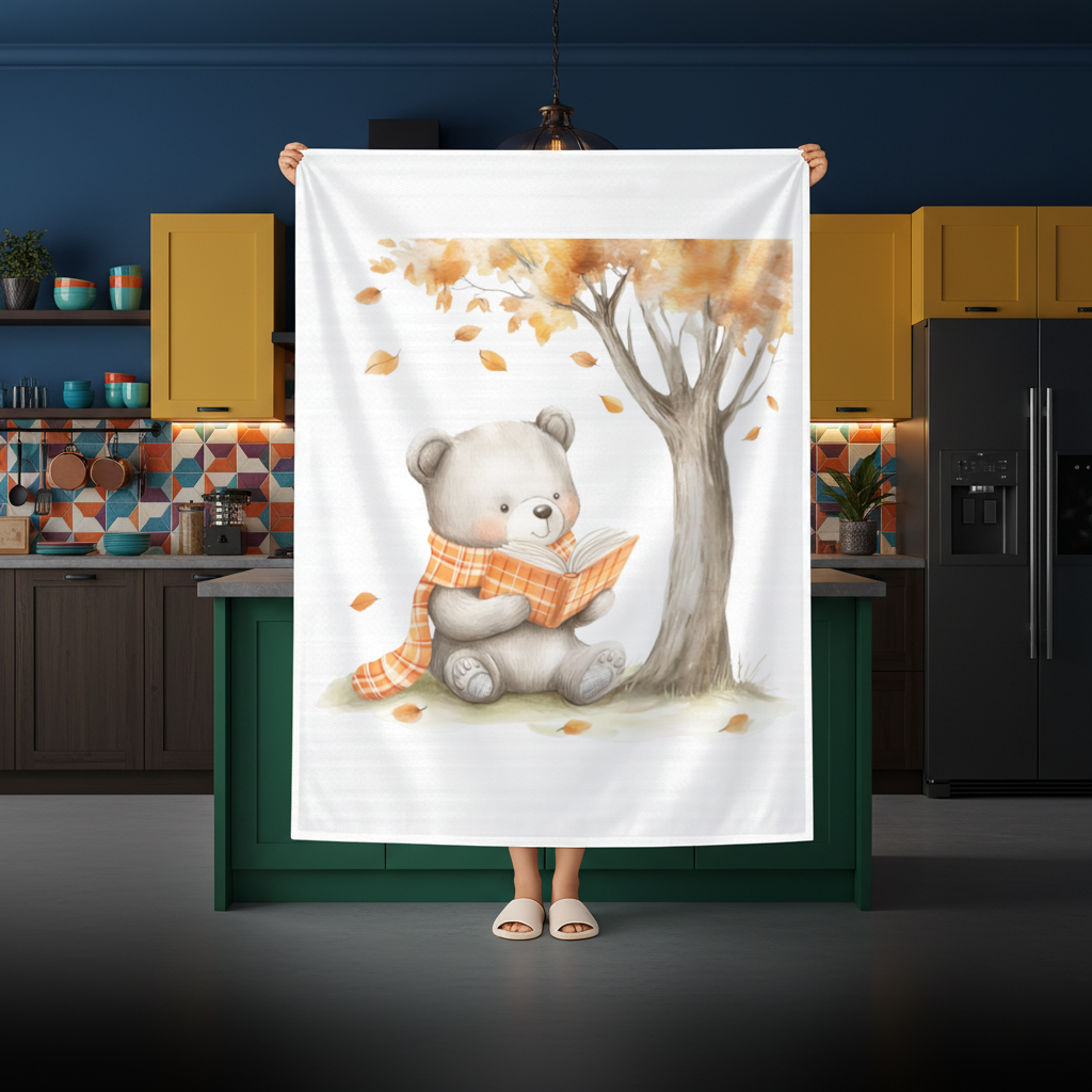 Reading Bear with Orange Scarf Rectangular Tablecloth