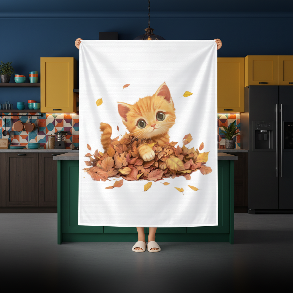 Ginger Kitten in Autumn Leaves Rectangular Tablecloth