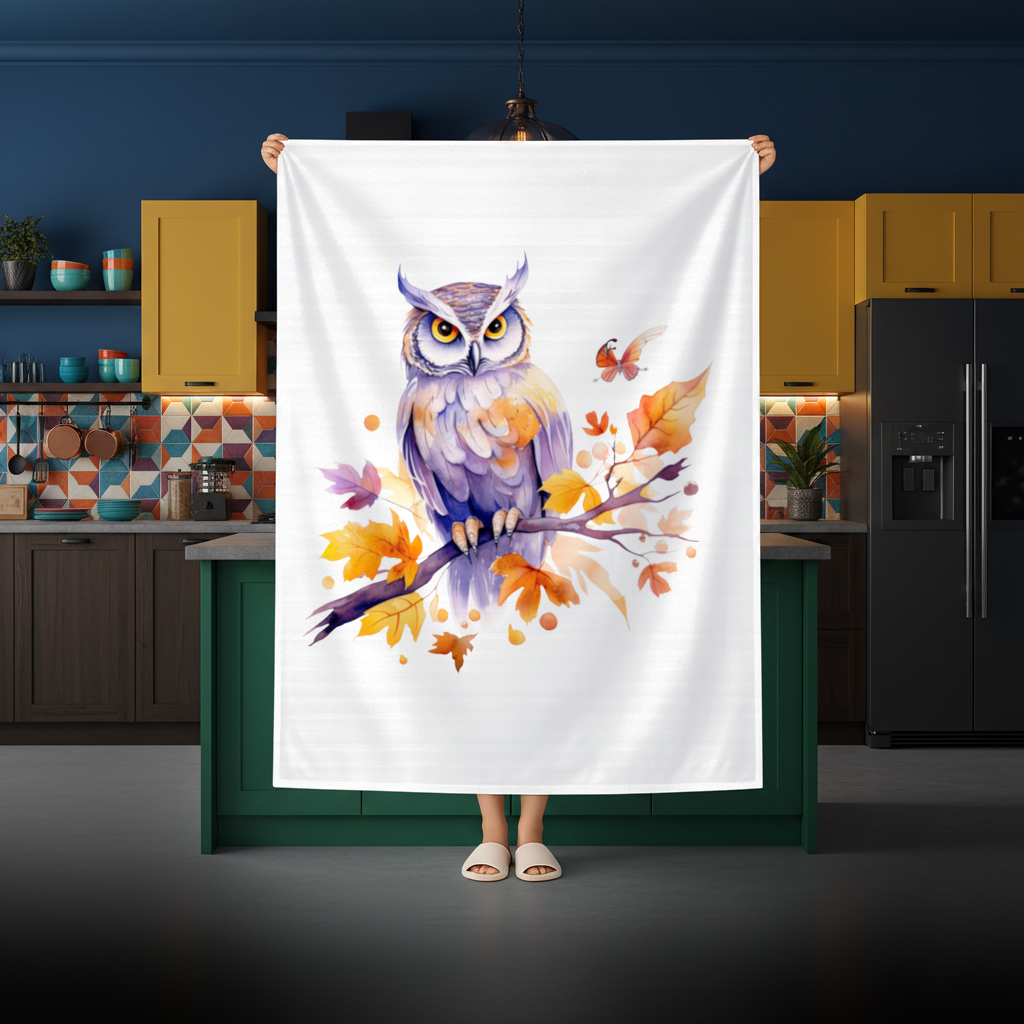 Whimsical Autumn Owl and Butterfly 