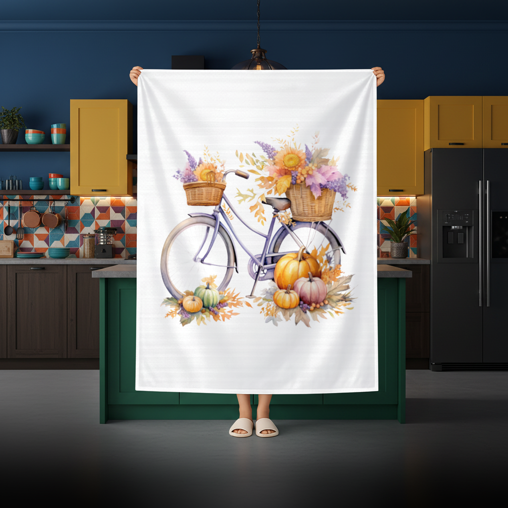 Lavender Autumn Bicycle with Pumpkins 
