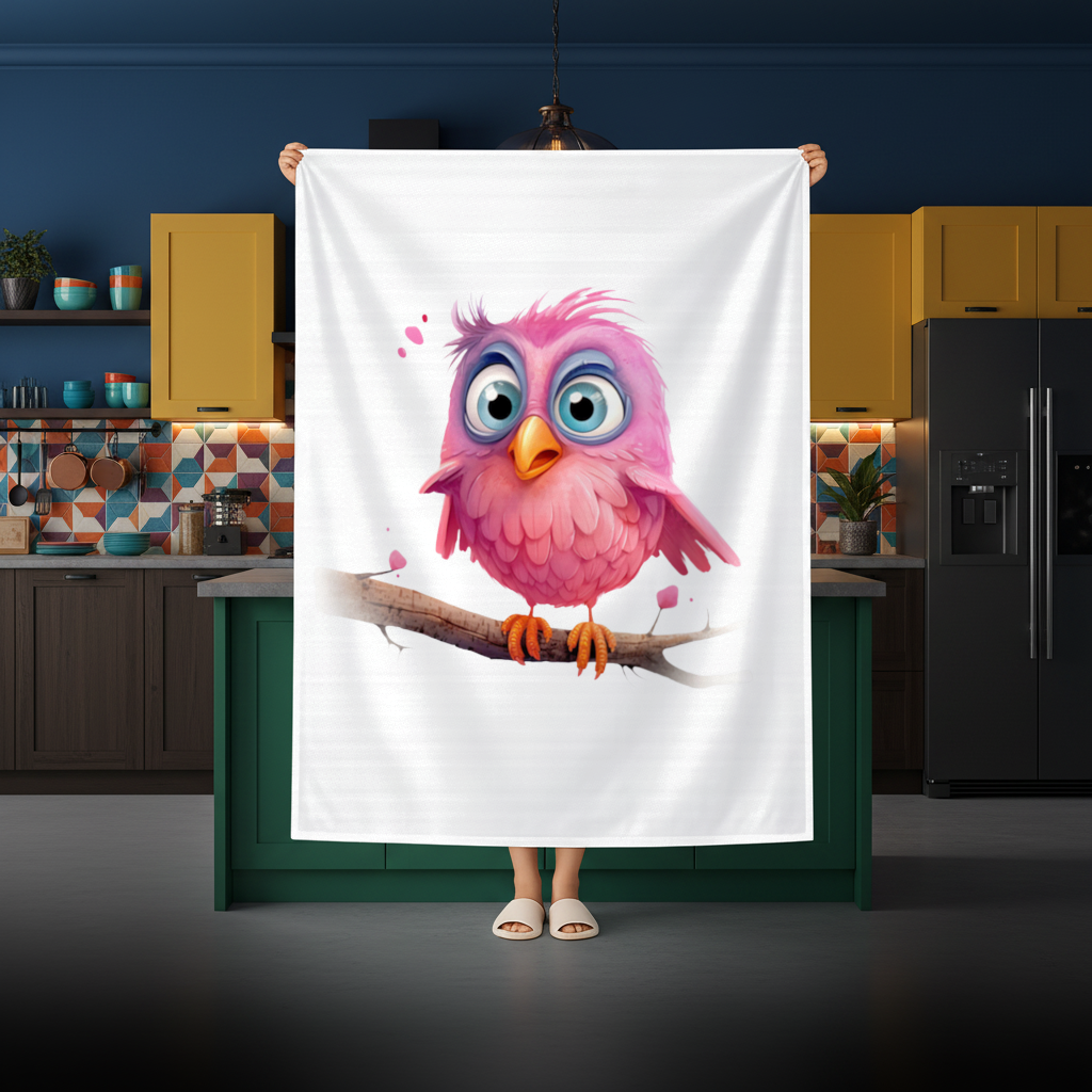 Cute Pink Bird with Large Blue Eyes Rectangular Tablecloth
