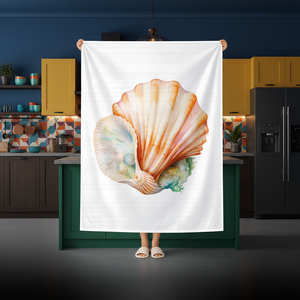 Iridescent Pearls in Orange Scallop Seashell Rectangular Tablecloth