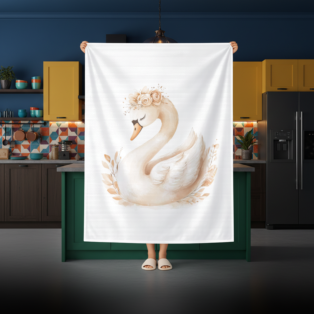 Elegant Floral Crown Boho Swan Rectangular Tablecloth