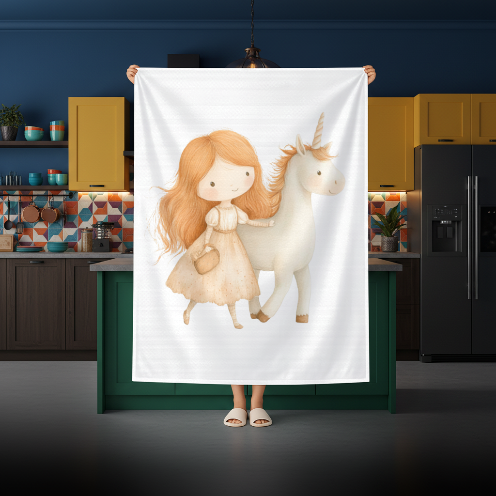 Ginger Girl with Whimsical White Unicorn Rectangular Tablecloth