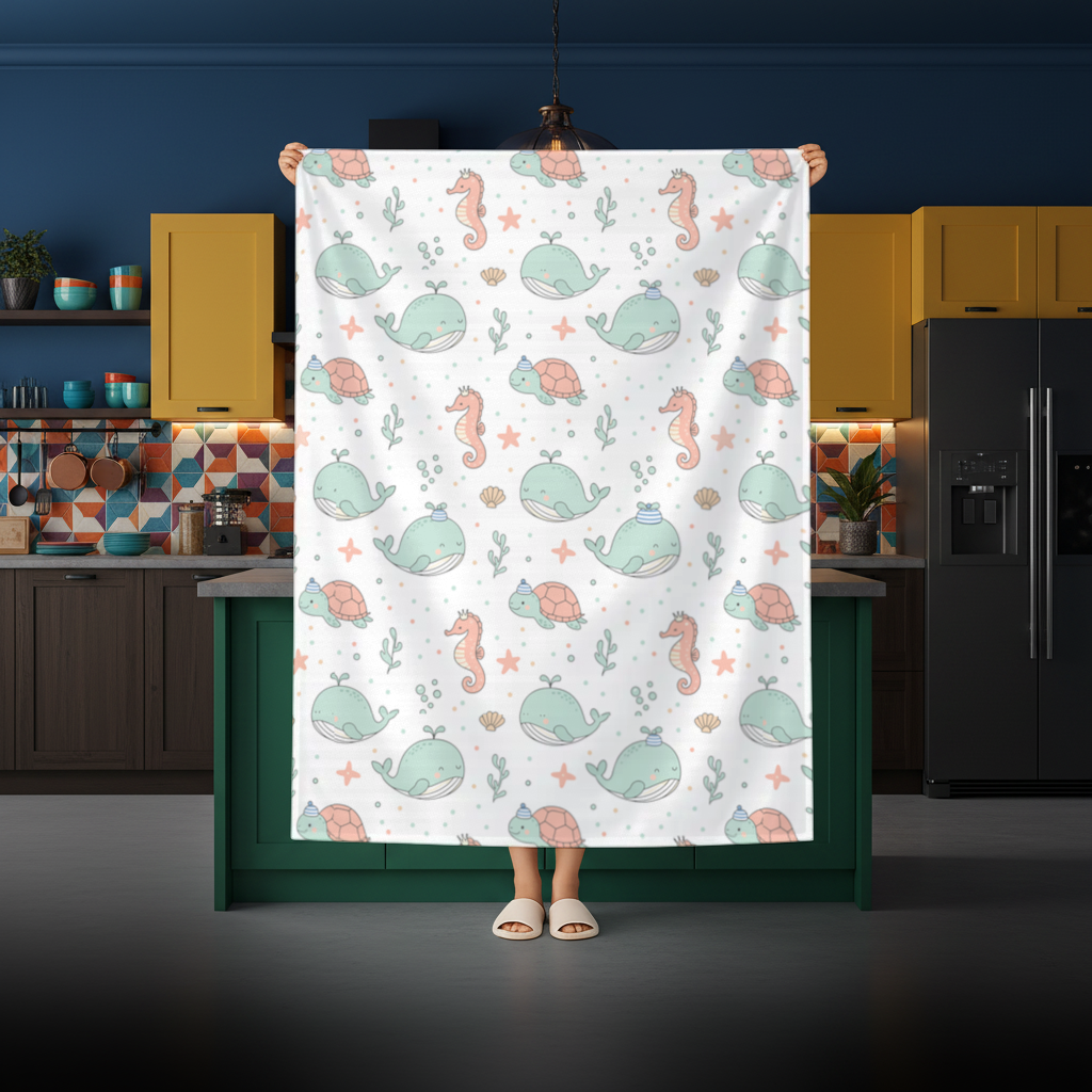 Cute Sea Animals Pattern Rectangular Tablecloth