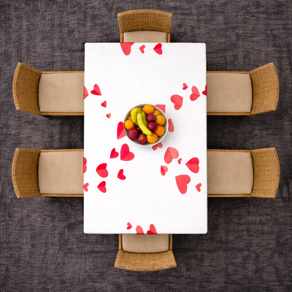 Kırmızı Kalpler Çerçeve Tasarımı Masa Örtüsü