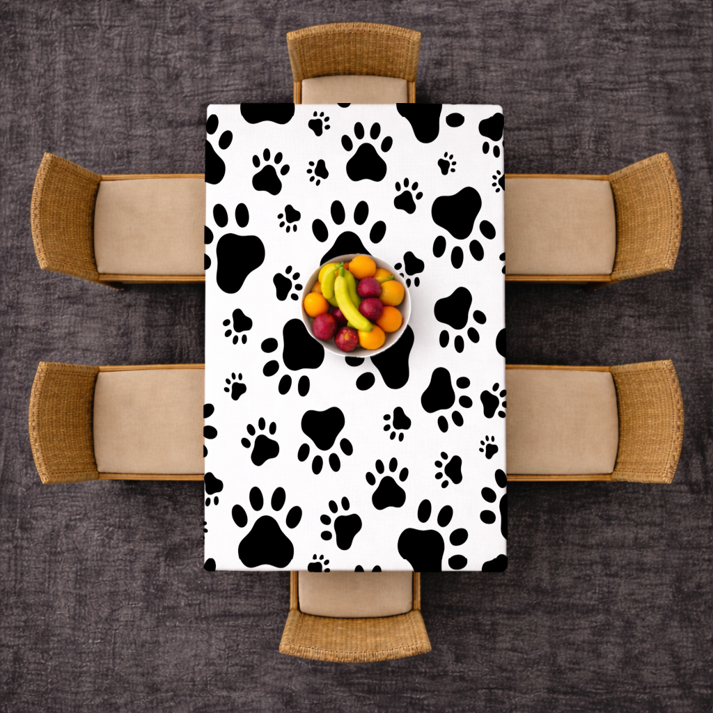 Black and White Paw Pattern Design Rectangular Tablecloth