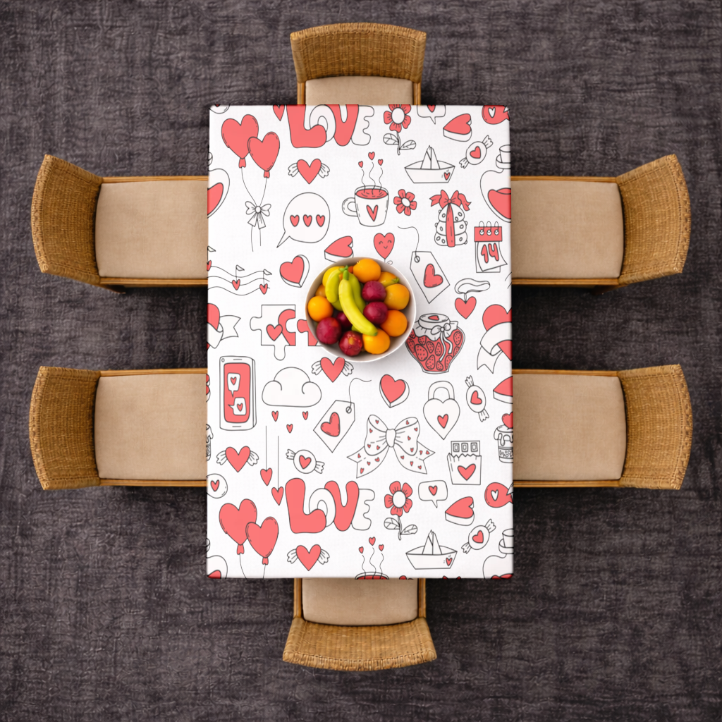Valentines Day Doodle Love Heart Pattern Cute Design Rectangular Tablecloth