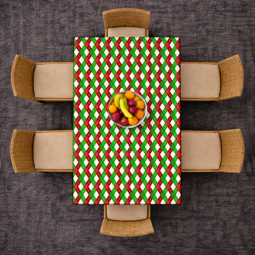 Kırmızı Yeşil Ekose Arka Plan Deseni Masa Örtüsü
