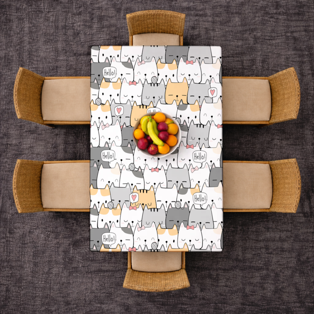 Cute Cartoon Cats Pattern with Speech Bubbles Rectangular Tablecloth