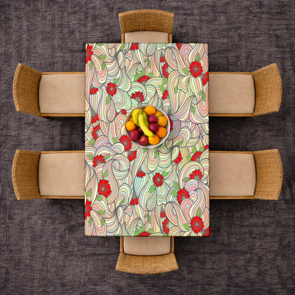 Floral Retro Wavy Pattern Rectangular Tablecloth