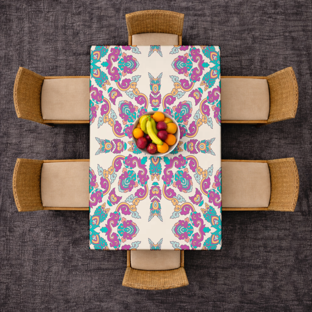 Colorful Oriental Symmetrical Mandala Pattern Rectangular Tablecloth