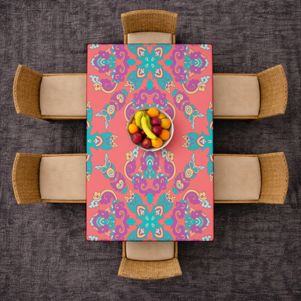 Vibrant Red Oriental Mandala Pattern Rectangular Tablecloth