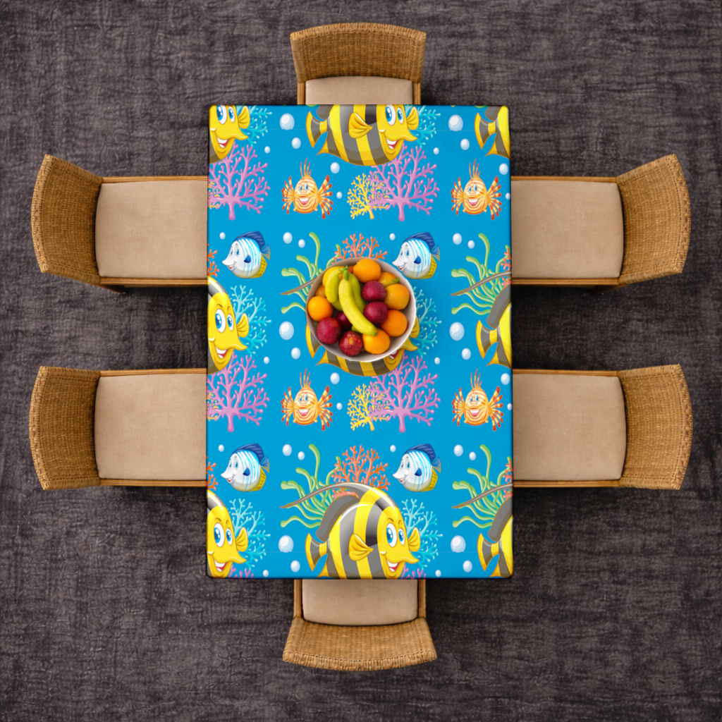 Colorful Tropical Fish and Coral Reef Pattern Rectangular Tablecloth