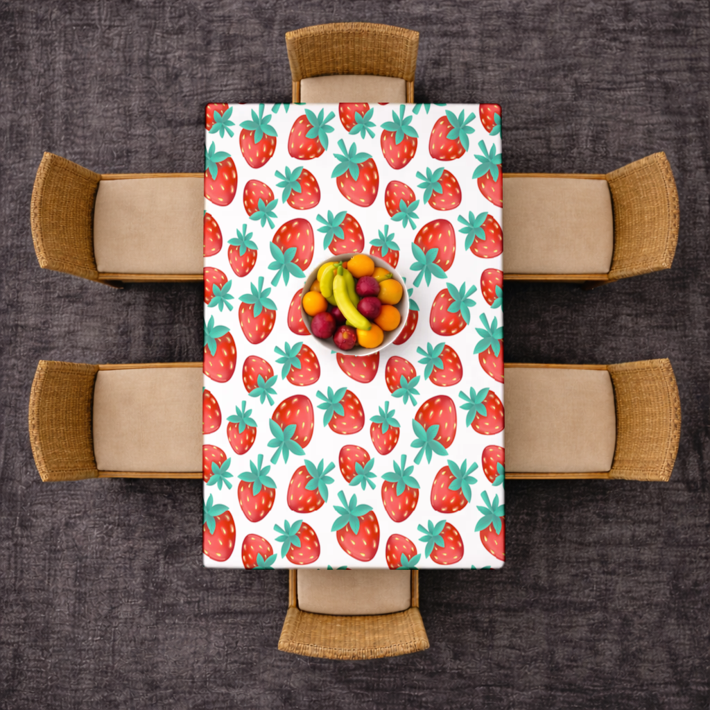 Vibrant Red Strawberry Summer Pattern Rectangular Tablecloth