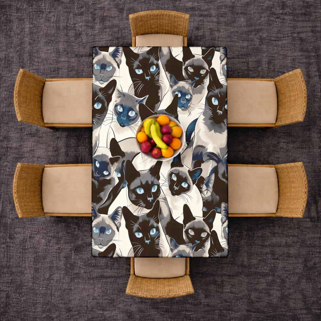 Blue Eyed Siamese Cat Elegant Illustration Pattern Rectangular Tablecloth