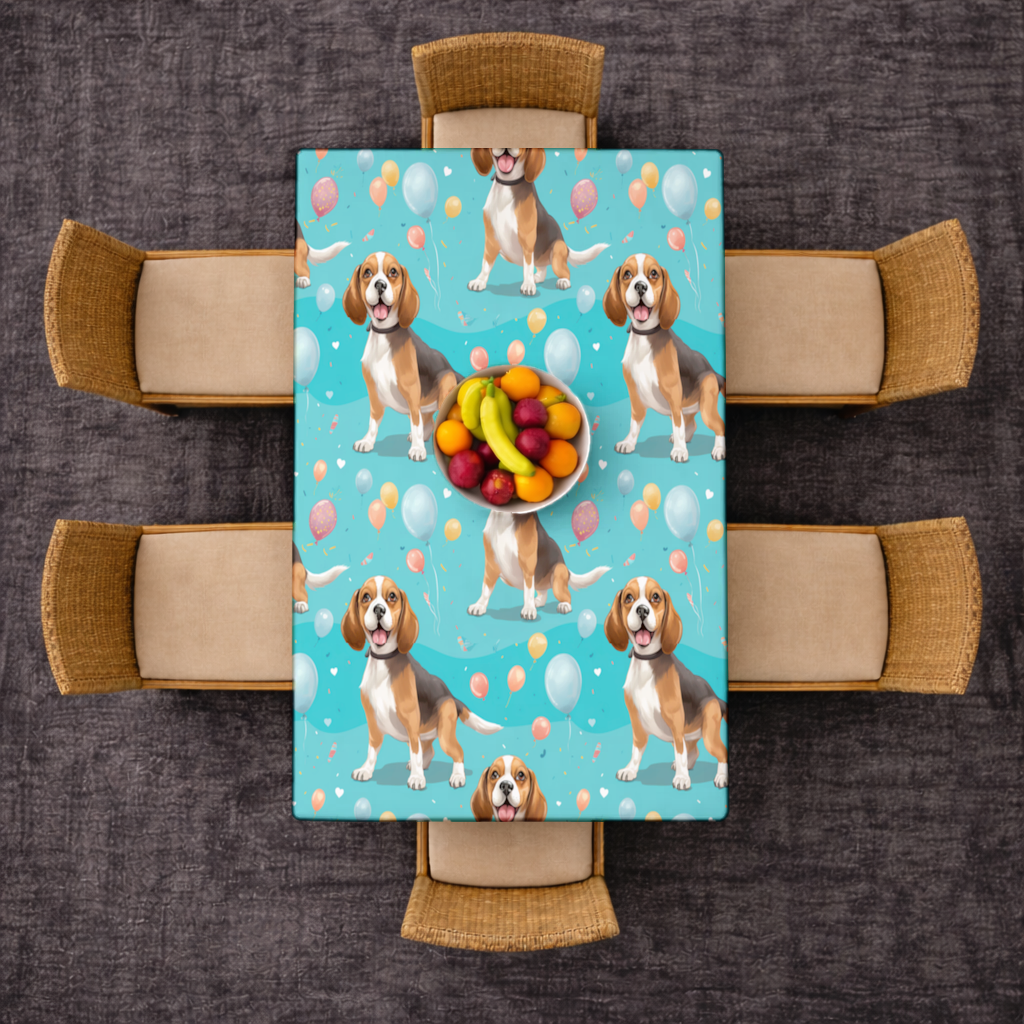 Cute Beagle Dog and Colorful Balloons Seamless Pattern Rectangular Tablecloth