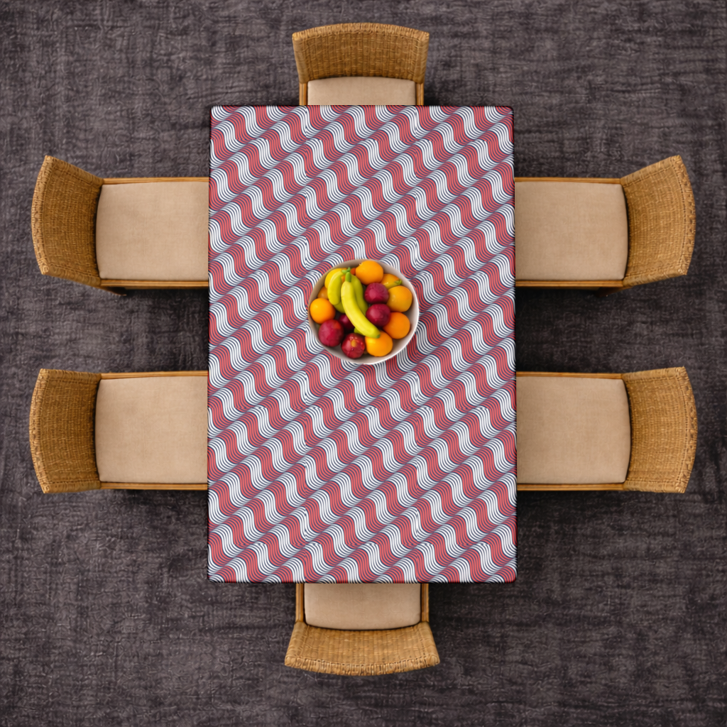 Red and Navy Wavy Line Pattern Rectangular Tablecloth