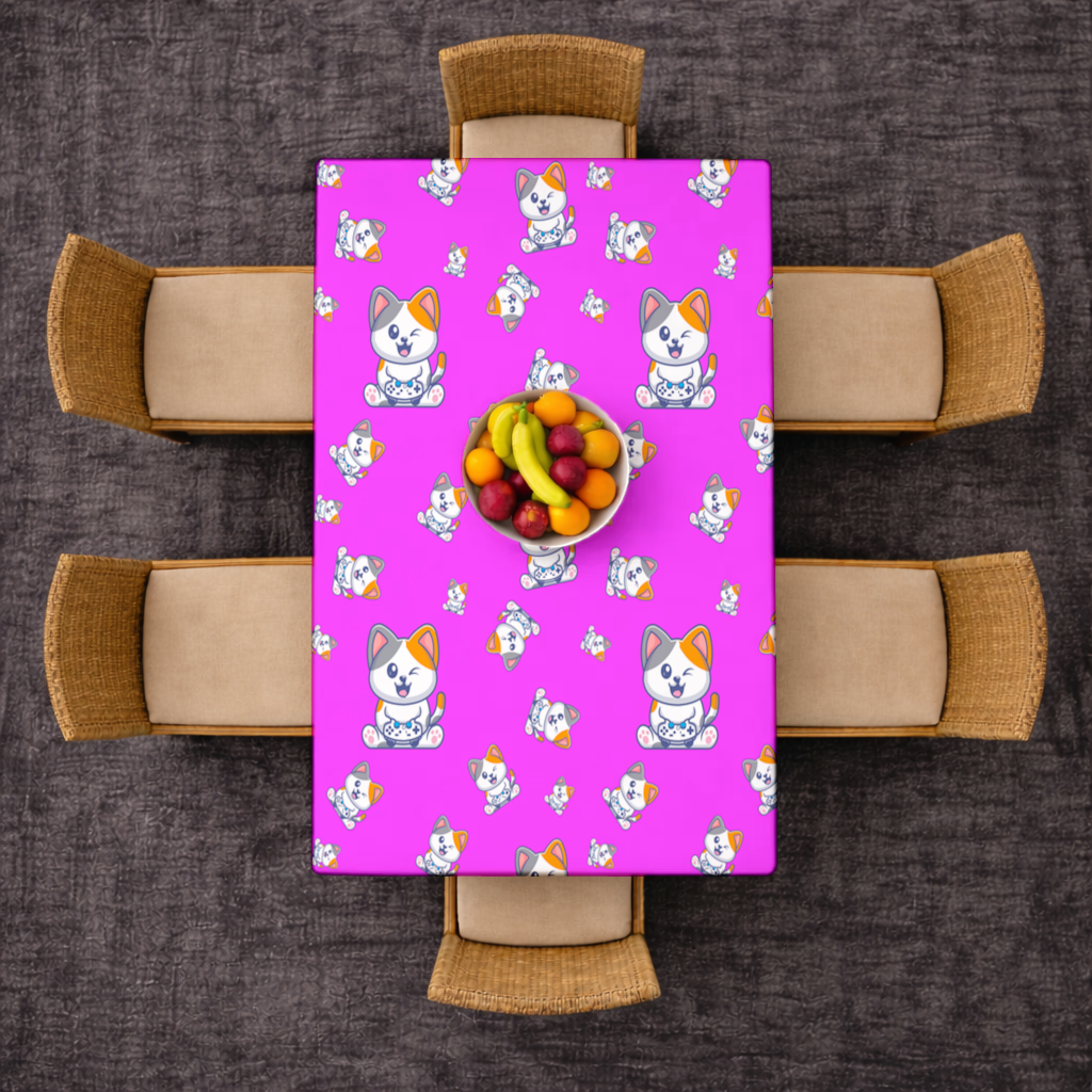 Cute Cartoon Cat Pattern on Pink Background Rectangular Tablecloth